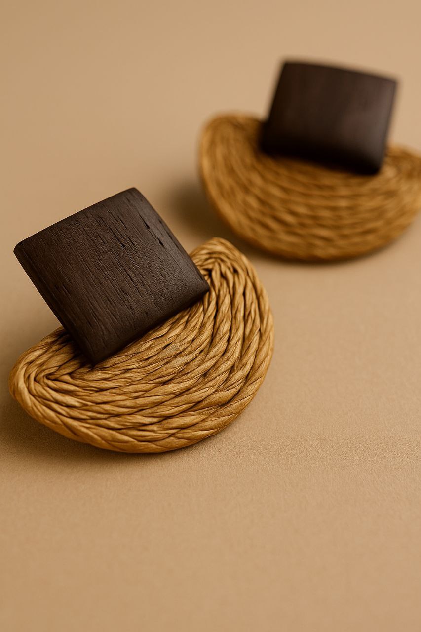 Pendientes Semicírculo de Madera y Yute