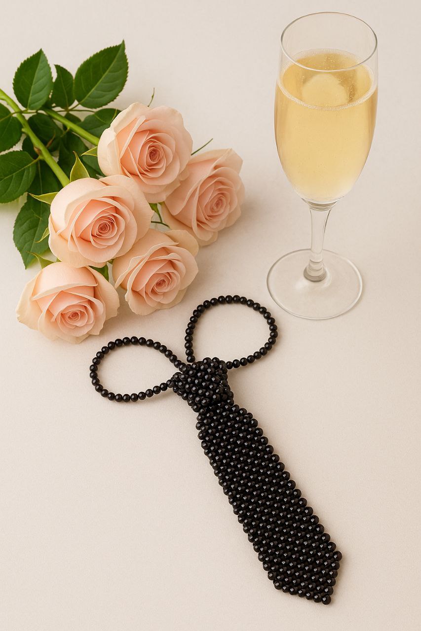 Collar Corbata de Perlas Negras Artesanal