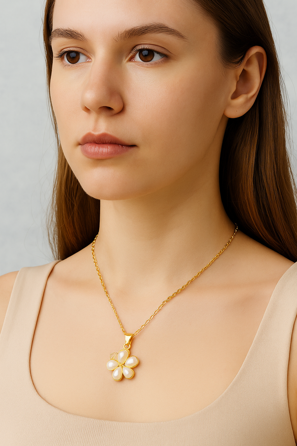 Collar dorado con colgante flor nacarada