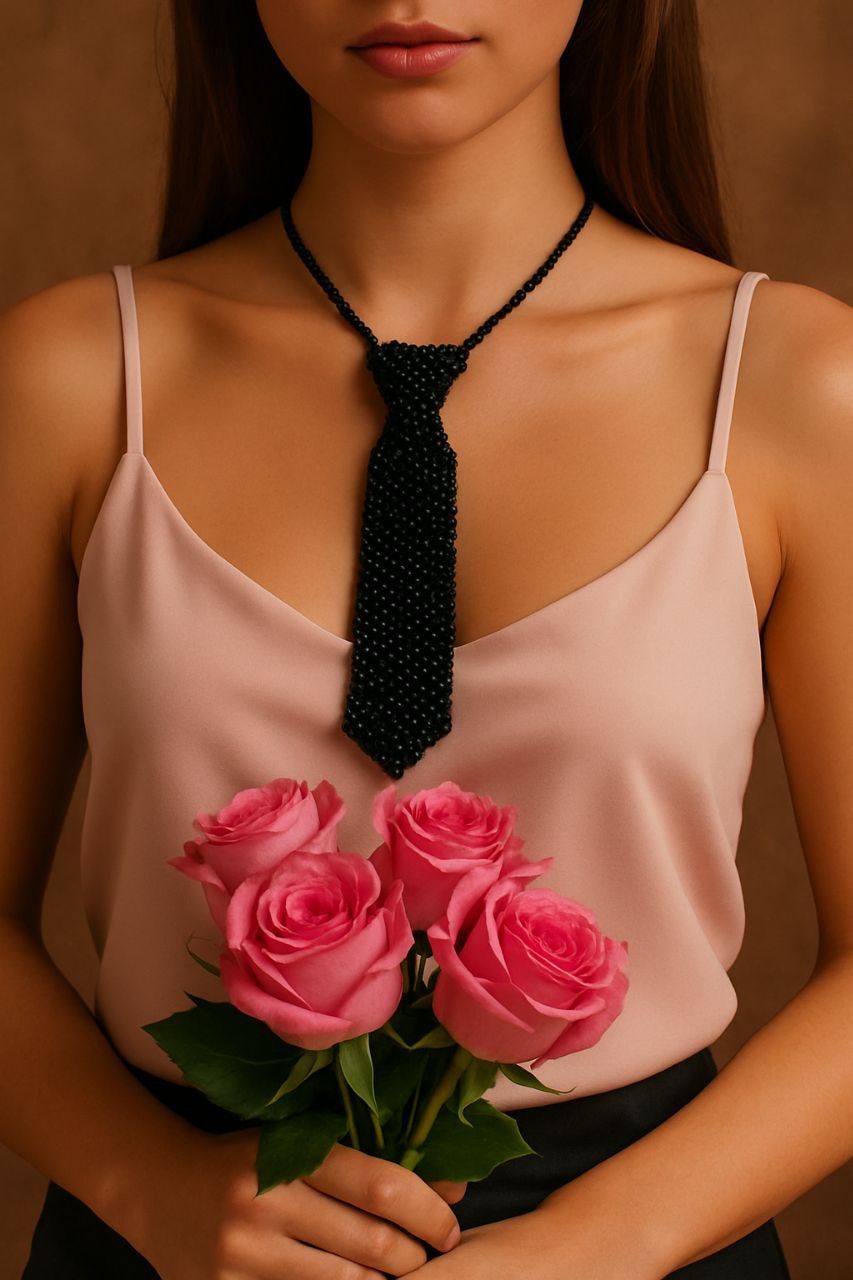 Collar Corbata de Perlas Negras Artesanal